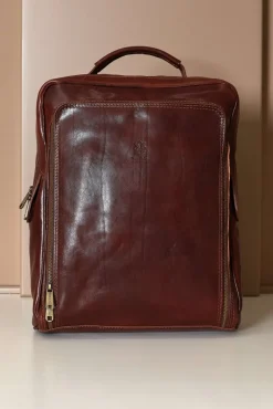 D'Arienzo Dennis - Zaino in pelle marrone di vitello borsa effetto vintage