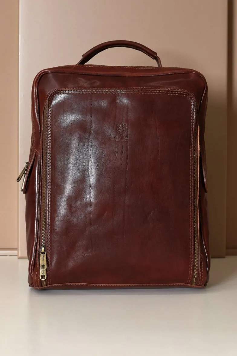 D'Arienzo Dennis - Zaino in pelle marrone di vitello borsa effetto vintage