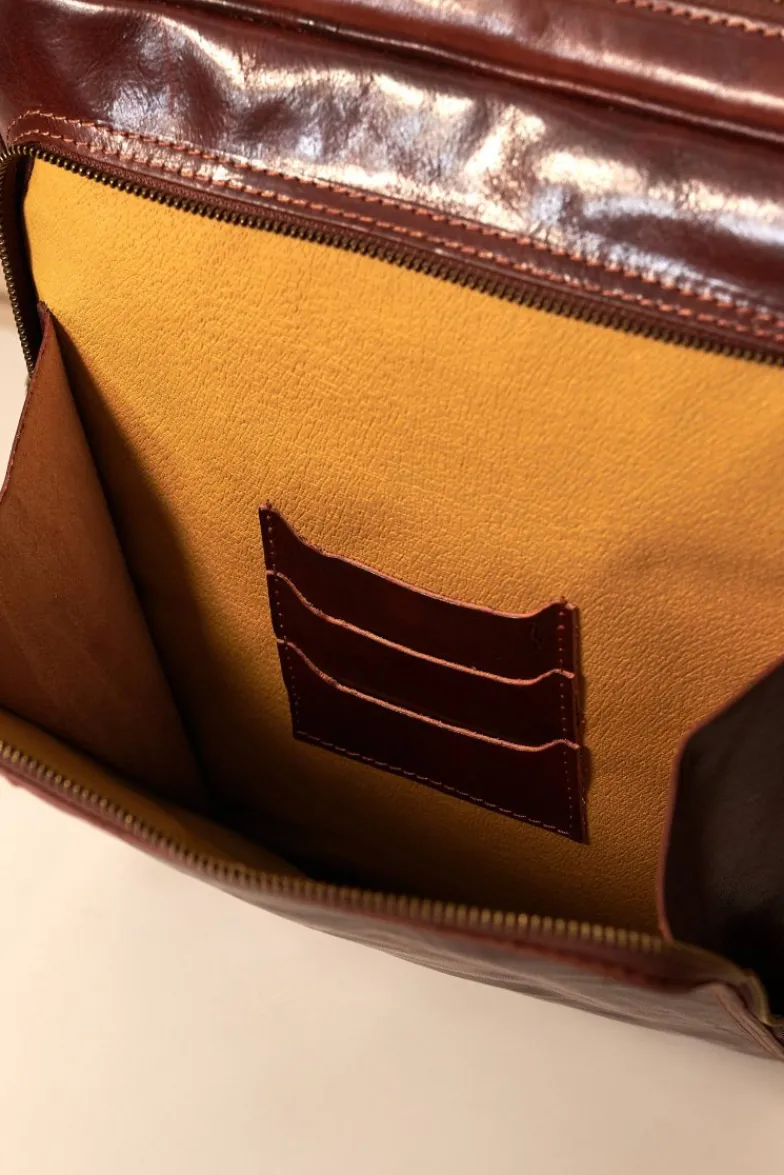 D'Arienzo Dennis - Zaino in pelle marrone di vitello borsa effetto vintage