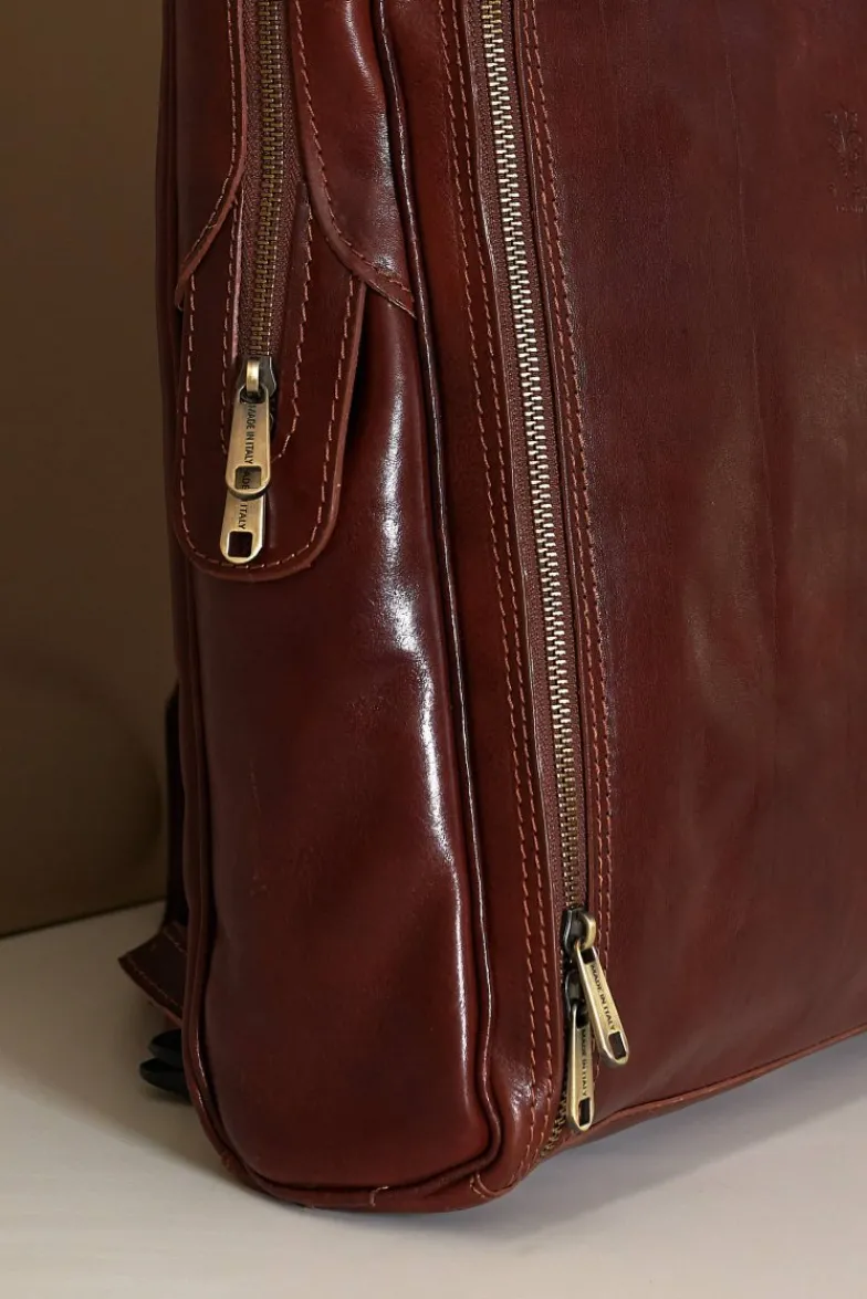 D'Arienzo Dennis - Zaino in pelle marrone di vitello borsa effetto vintage