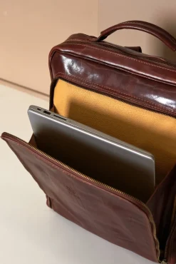 D'Arienzo Dennis - Zaino in pelle marrone di vitello borsa effetto vintage