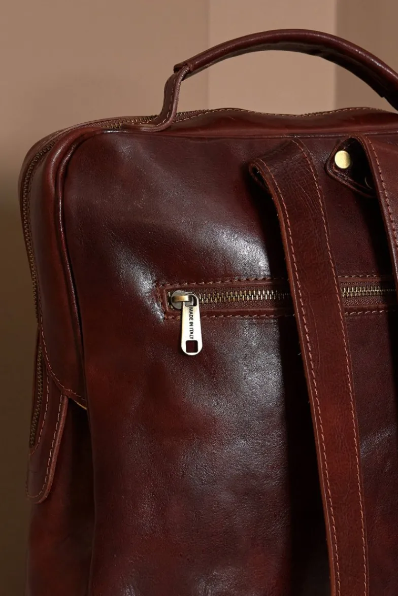 D'Arienzo Dennis - Zaino in pelle marrone di vitello borsa effetto vintage