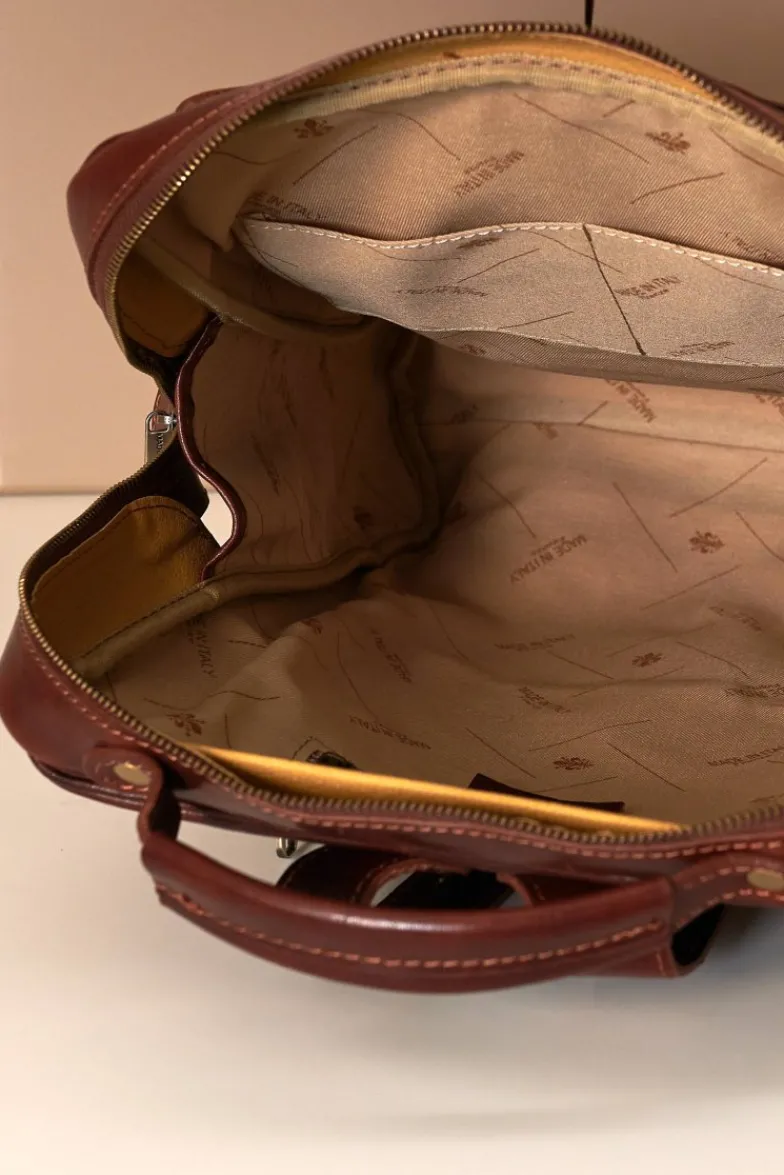 D'Arienzo Dennis - Zaino in pelle marrone di vitello borsa effetto vintage