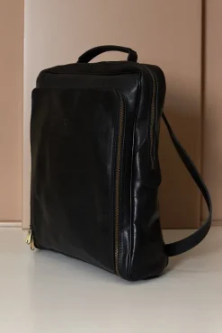 D'Arienzo Dennis - Zaino in pelle nera di vitello borsa effetto vintage