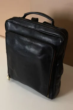 D'Arienzo Dennis - Zaino in pelle nera di vitello borsa effetto vintage