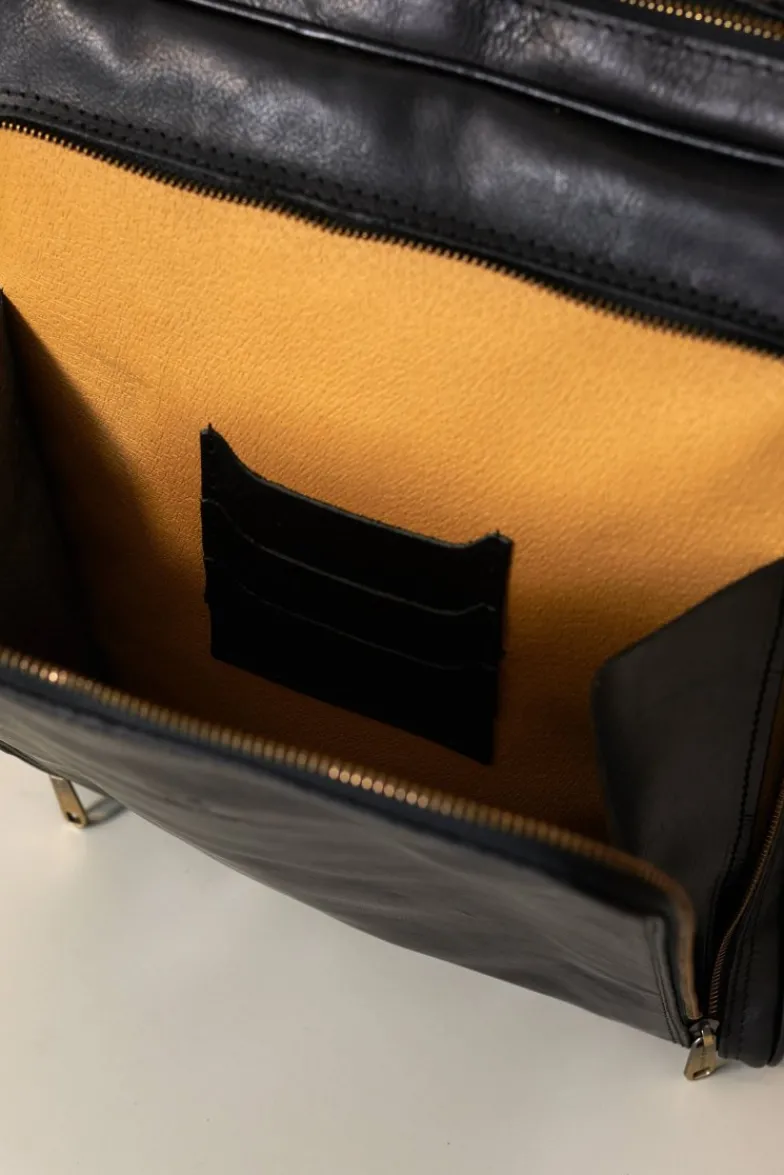 D'Arienzo Dennis - Zaino in pelle nera di vitello borsa effetto vintage