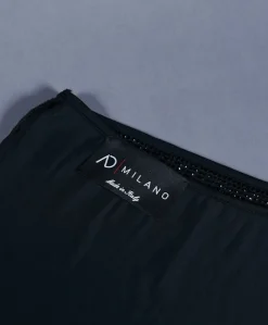 Donna D'Arienzo Diamond - Vestito monospalla a tubino nero con veri cristalli