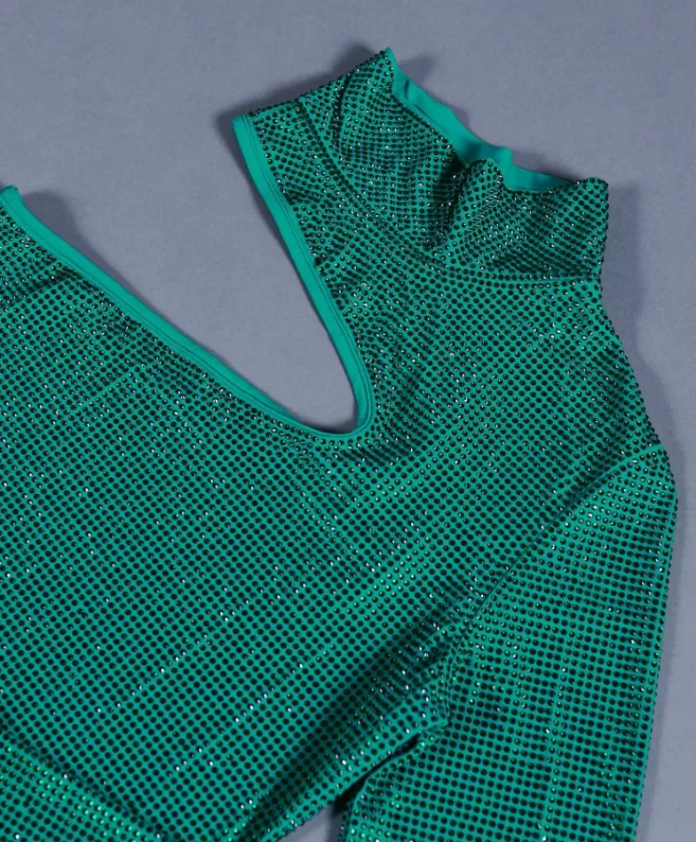 Donna D'Arienzo Diamond - Vestito monospalla a tubino verde con veri cristalli