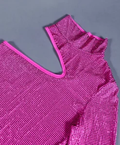 Donna D'Arienzo Diamond - Vestito monospalla a tubino fuxia con veri cristalli