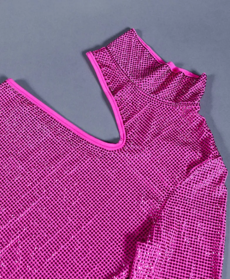 Donna D'Arienzo Diamond - Vestito monospalla a tubino fuxia con veri cristalli