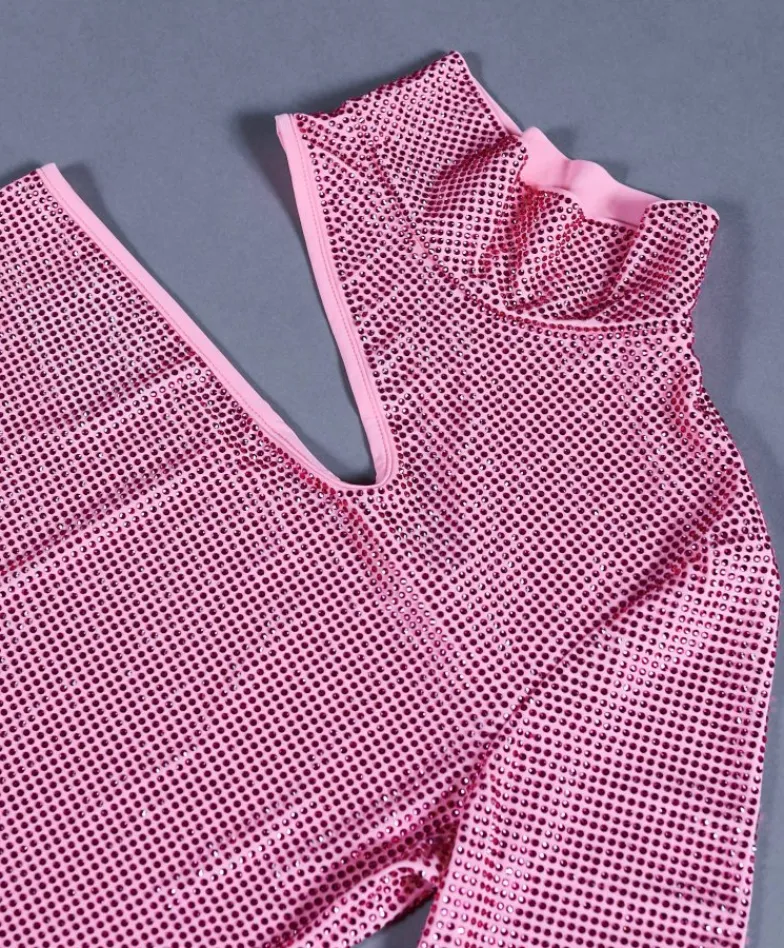 Donna D'Arienzo Diamond - Vestito monospalla a tubino rosa con veri cristalli
