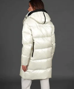 Donna D'Arienzo Dora - Giaccone lungo in vera piuma colore beige da ripiegare a zaino