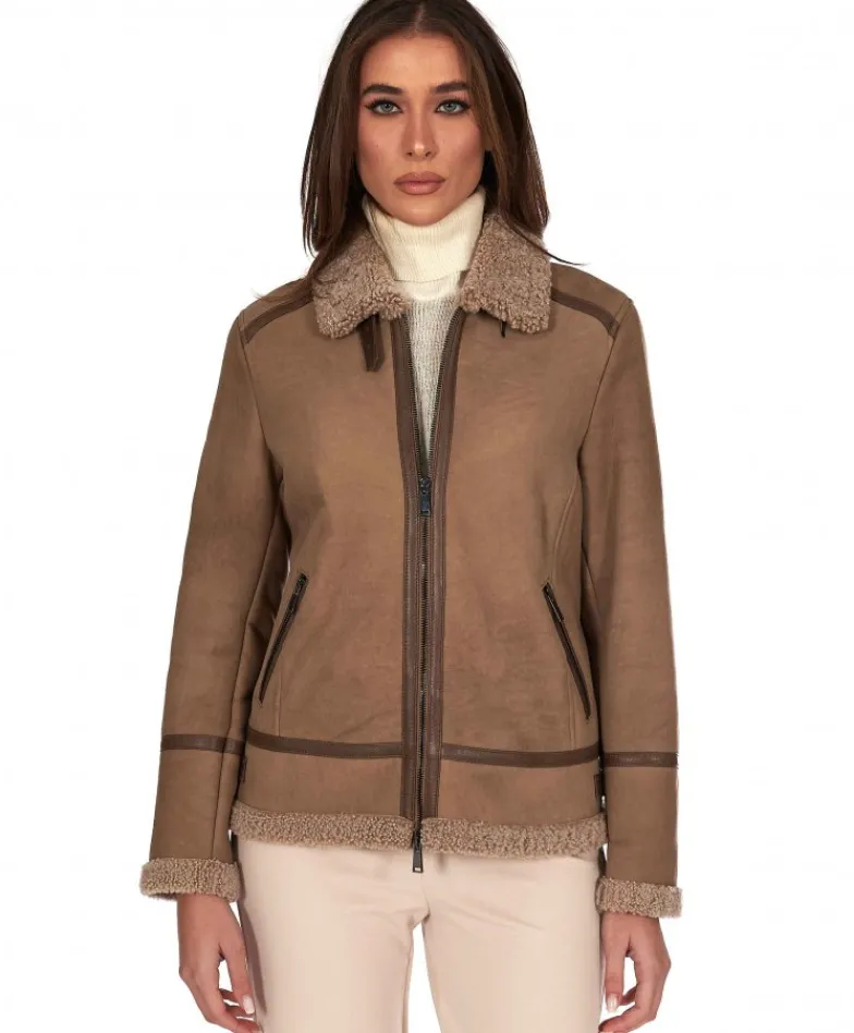 Donna D'Arienzo Duvel - Montone shearling fango con fibbie e cerniera centrale