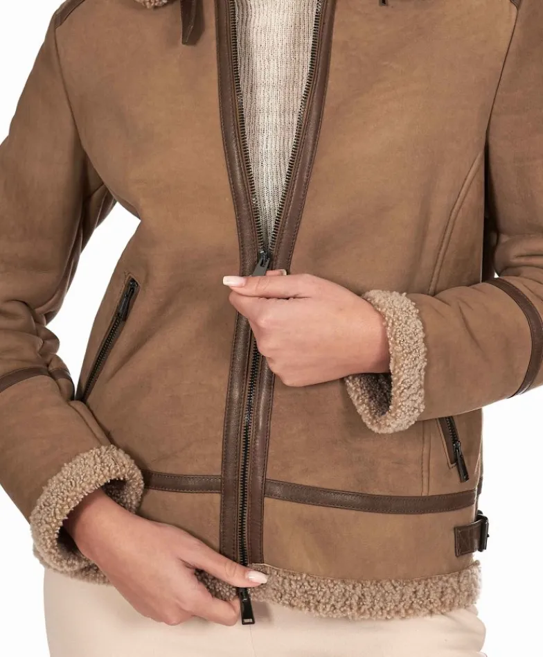 Donna D'Arienzo Duvel - Montone shearling fango con fibbie e cerniera centrale