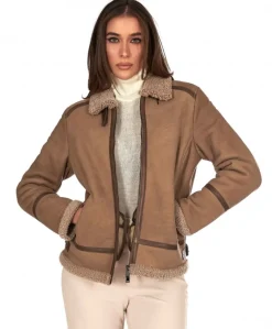 Donna D'Arienzo Duvel - Montone shearling fango con fibbie e cerniera centrale