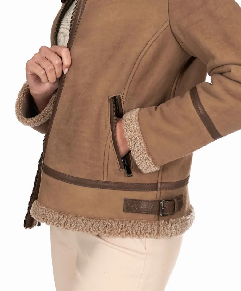 Donna D'Arienzo Duvel - Montone shearling fango con fibbie e cerniera centrale