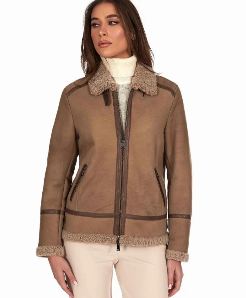 Donna D'Arienzo Duvel - Montone shearling fango con fibbie e cerniera centrale