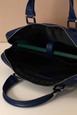 D'Arienzo Dylan - Borsa Ventiquattrore in pelle di vitello blu scuro saffiano tasca zip