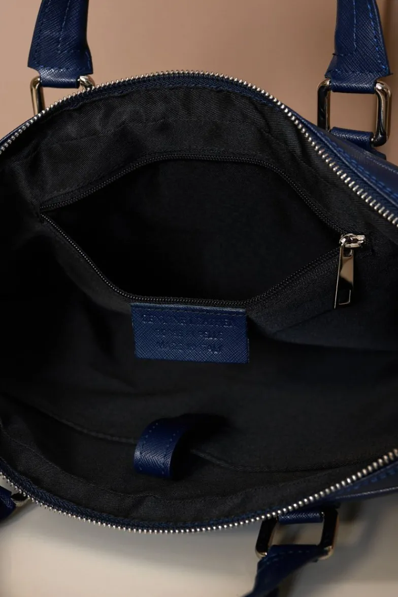 D'Arienzo Dylan - Borsa Ventiquattrore in pelle di vitello blu scuro saffiano tasca zip