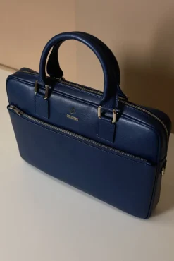 D'Arienzo Dylan - Borsa Ventiquattrore in pelle di vitello blu scuro saffiano tasca zip