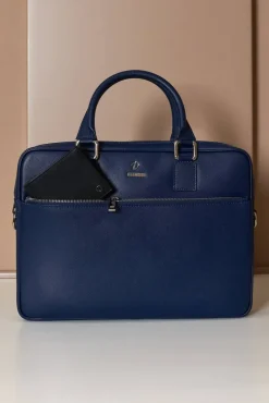 D'Arienzo Dylan - Borsa Ventiquattrore in pelle di vitello blu scuro saffiano tasca zip