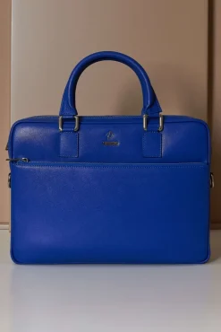 D'Arienzo Dylan - Borsa Ventiquattrore in pelle di vitello bluette saffiano tasca zip