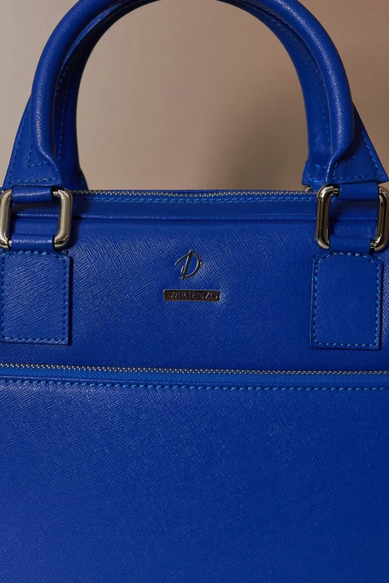 D'Arienzo Dylan - Borsa Ventiquattrore in pelle di vitello bluette saffiano tasca zip