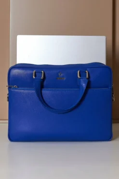 D'Arienzo Dylan - Borsa Ventiquattrore in pelle di vitello bluette saffiano tasca zip