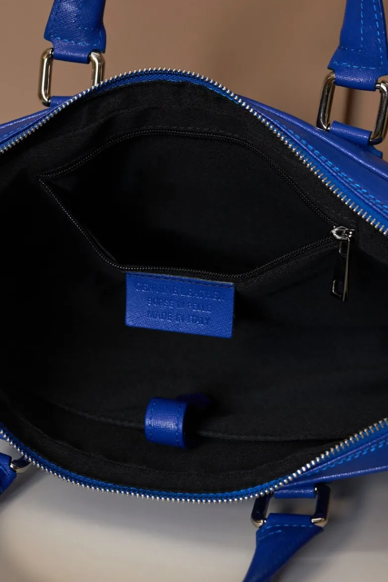 D'Arienzo Dylan - Borsa Ventiquattrore in pelle di vitello bluette saffiano tasca zip