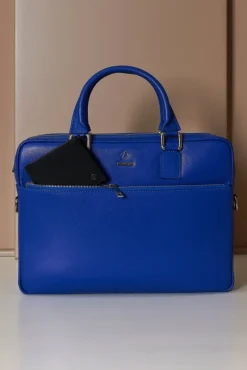 D'Arienzo Dylan - Borsa Ventiquattrore in pelle di vitello bluette saffiano tasca zip