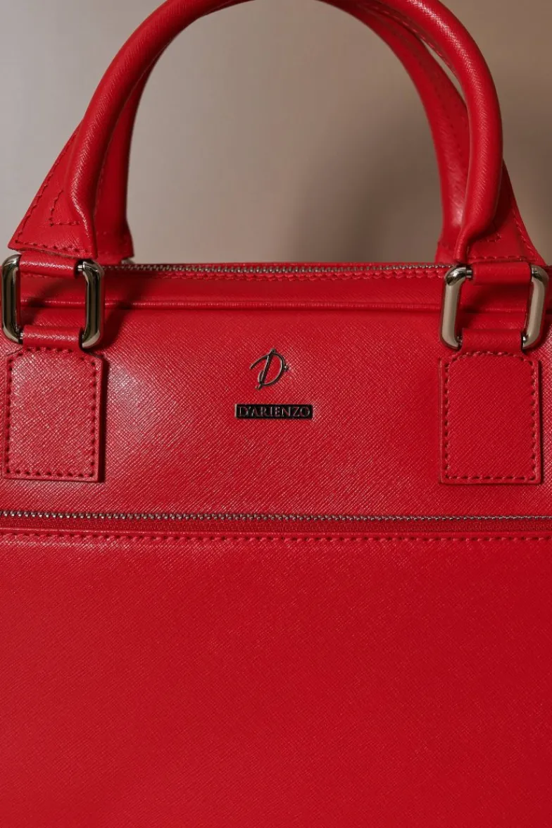 D'Arienzo Dylan - Borsa Ventiquattrore in pelle di vitello rossa saffiano tasca zip