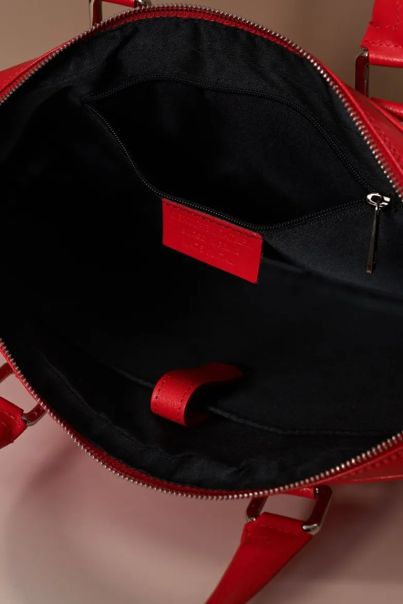 D'Arienzo Dylan - Borsa Ventiquattrore in pelle di vitello rossa saffiano tasca zip
