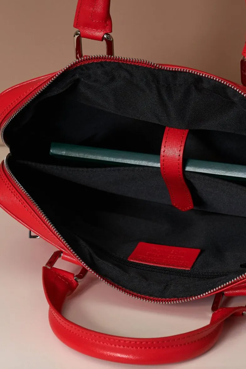 D'Arienzo Dylan - Borsa Ventiquattrore in pelle di vitello rossa saffiano tasca zip