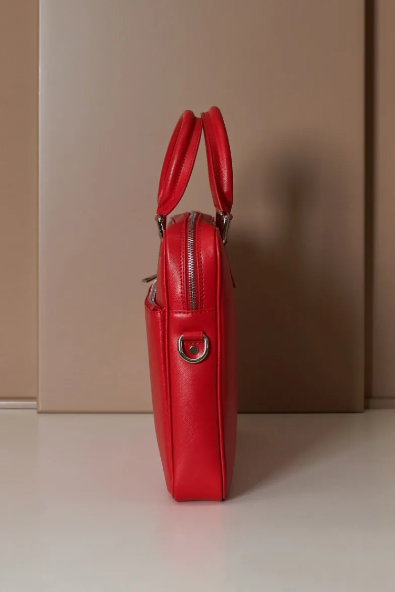 D'Arienzo Dylan - Borsa Ventiquattrore in pelle di vitello rossa saffiano tasca zip