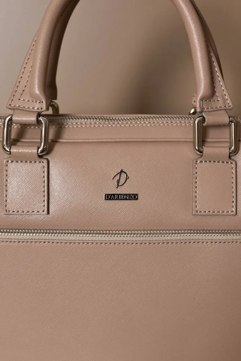 D'Arienzo Dylan - Borsa Ventiquattrore in pelle di vitello beige saffiano tasca zip