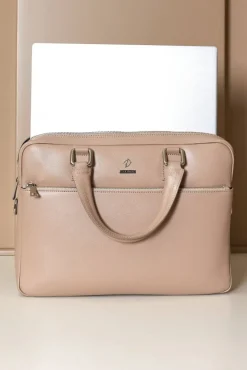 D'Arienzo Dylan - Borsa Ventiquattrore in pelle di vitello beige saffiano tasca zip