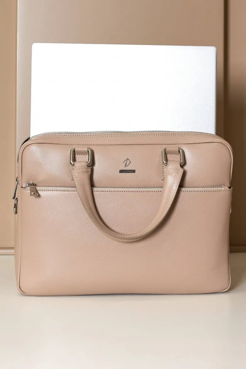D'Arienzo Dylan - Borsa Ventiquattrore in pelle di vitello beige saffiano tasca zip