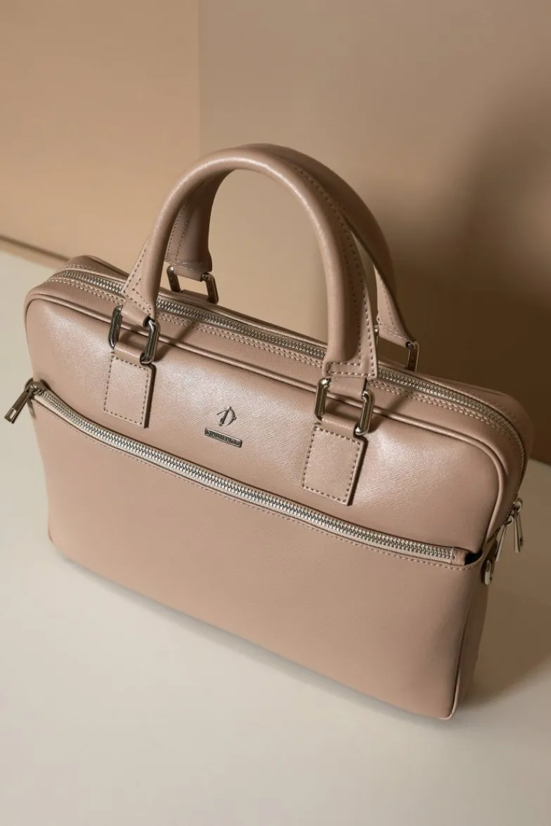 D'Arienzo Dylan - Borsa Ventiquattrore in pelle di vitello beige saffiano tasca zip