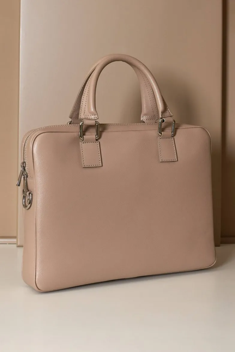 D'Arienzo Dylan - Borsa Ventiquattrore in pelle di vitello beige saffiano tasca zip