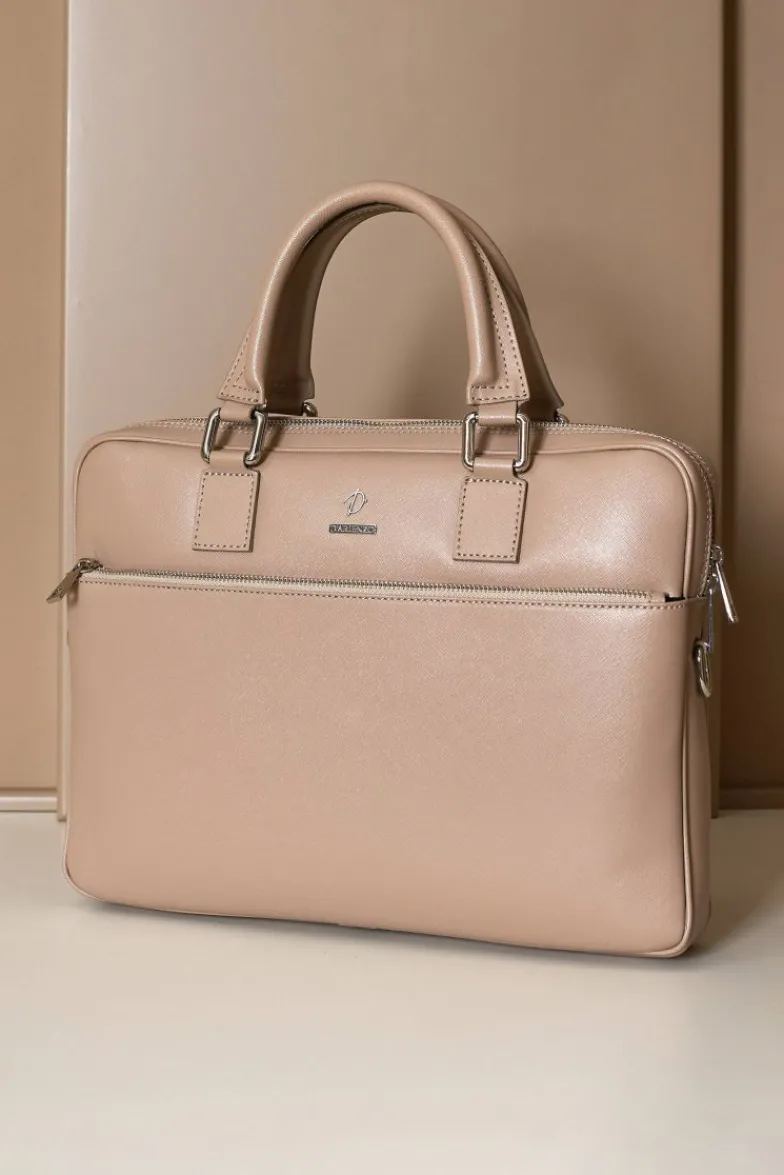 D'Arienzo Dylan - Borsa Ventiquattrore in pelle di vitello beige saffiano tasca zip