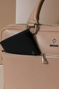 D'Arienzo Dylan - Borsa Ventiquattrore in pelle di vitello beige saffiano tasca zip