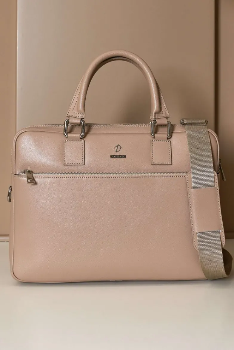 D'Arienzo Dylan - Borsa Ventiquattrore in pelle di vitello beige saffiano tasca zip