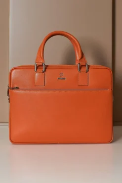 D'Arienzo Dylan - Borsa Ventiquattrore in pelle di vitello arancione saffiano tasca zip