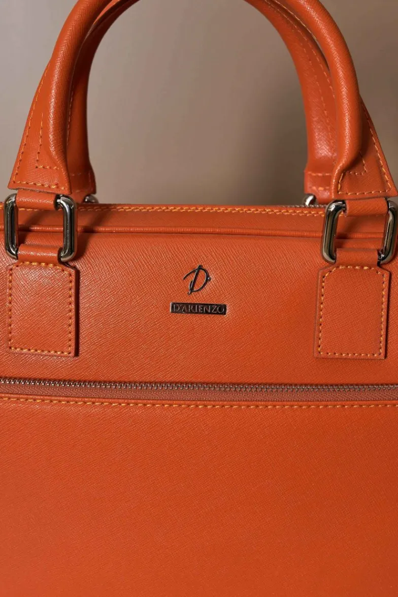 D'Arienzo Dylan - Borsa Ventiquattrore in pelle di vitello arancione saffiano tasca zip