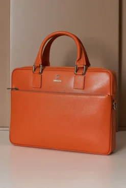 D'Arienzo Dylan - Borsa Ventiquattrore in pelle di vitello arancione saffiano tasca zip