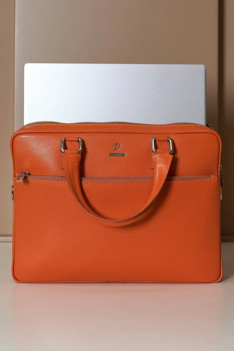 D'Arienzo Dylan - Borsa Ventiquattrore in pelle di vitello arancione saffiano tasca zip