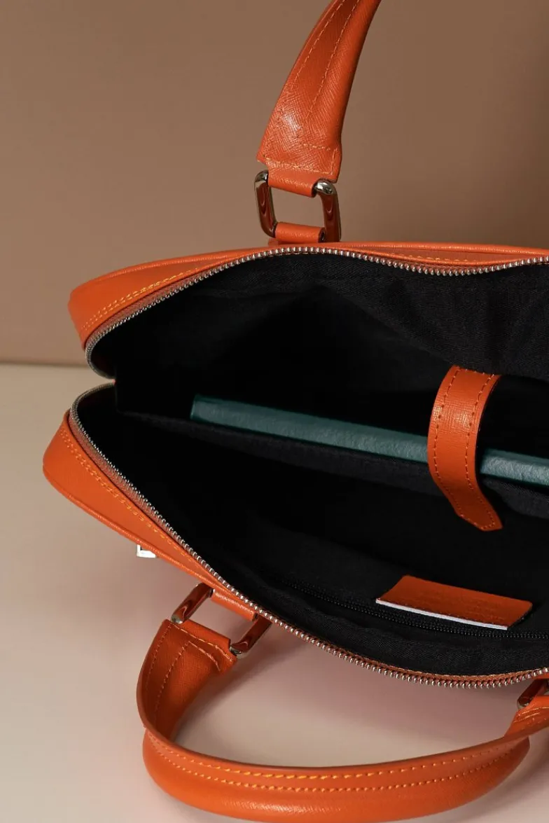D'Arienzo Dylan - Borsa Ventiquattrore in pelle di vitello arancione saffiano tasca zip