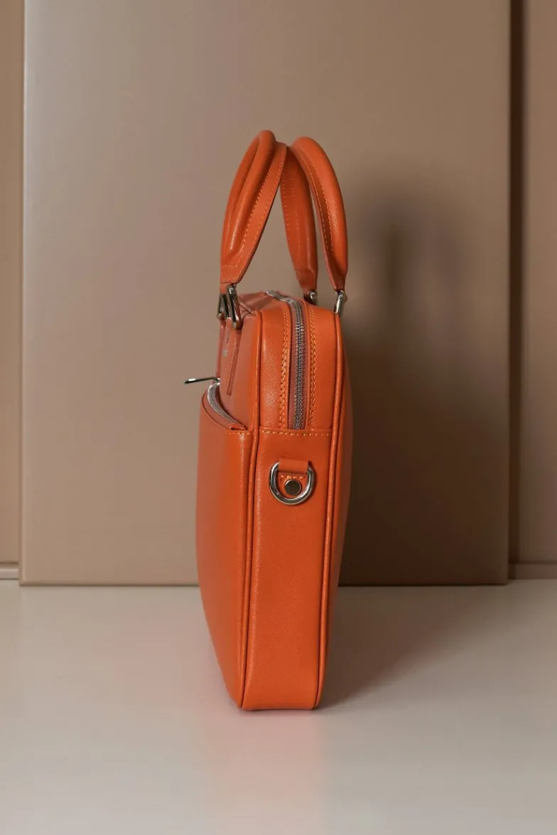D'Arienzo Dylan - Borsa Ventiquattrore in pelle di vitello arancione saffiano tasca zip