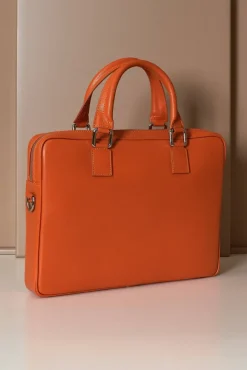 D'Arienzo Dylan - Borsa Ventiquattrore in pelle di vitello arancione saffiano tasca zip