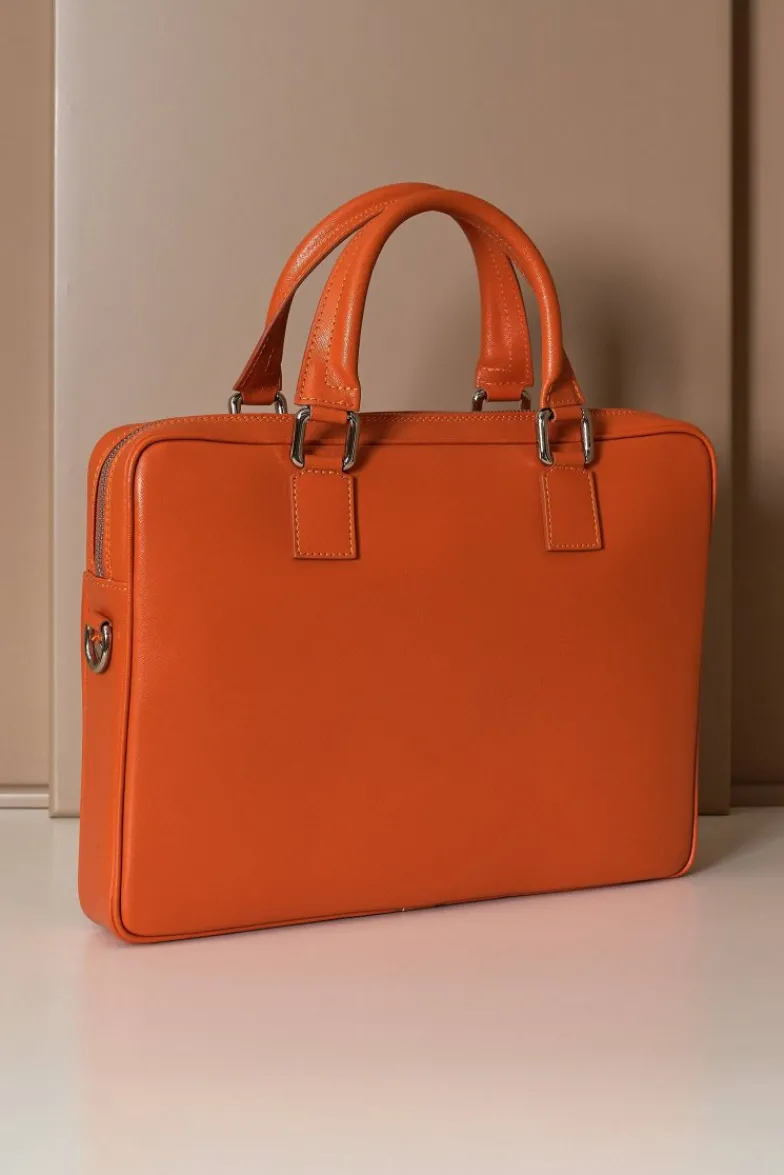 D'Arienzo Dylan - Borsa Ventiquattrore in pelle di vitello arancione saffiano tasca zip